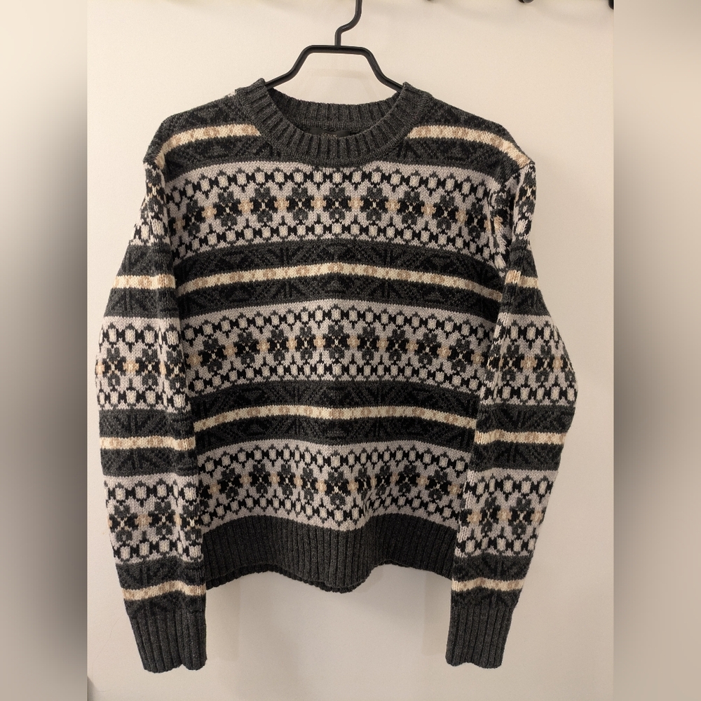 J. Crew Lambswool Patterned Crewneck Sweater